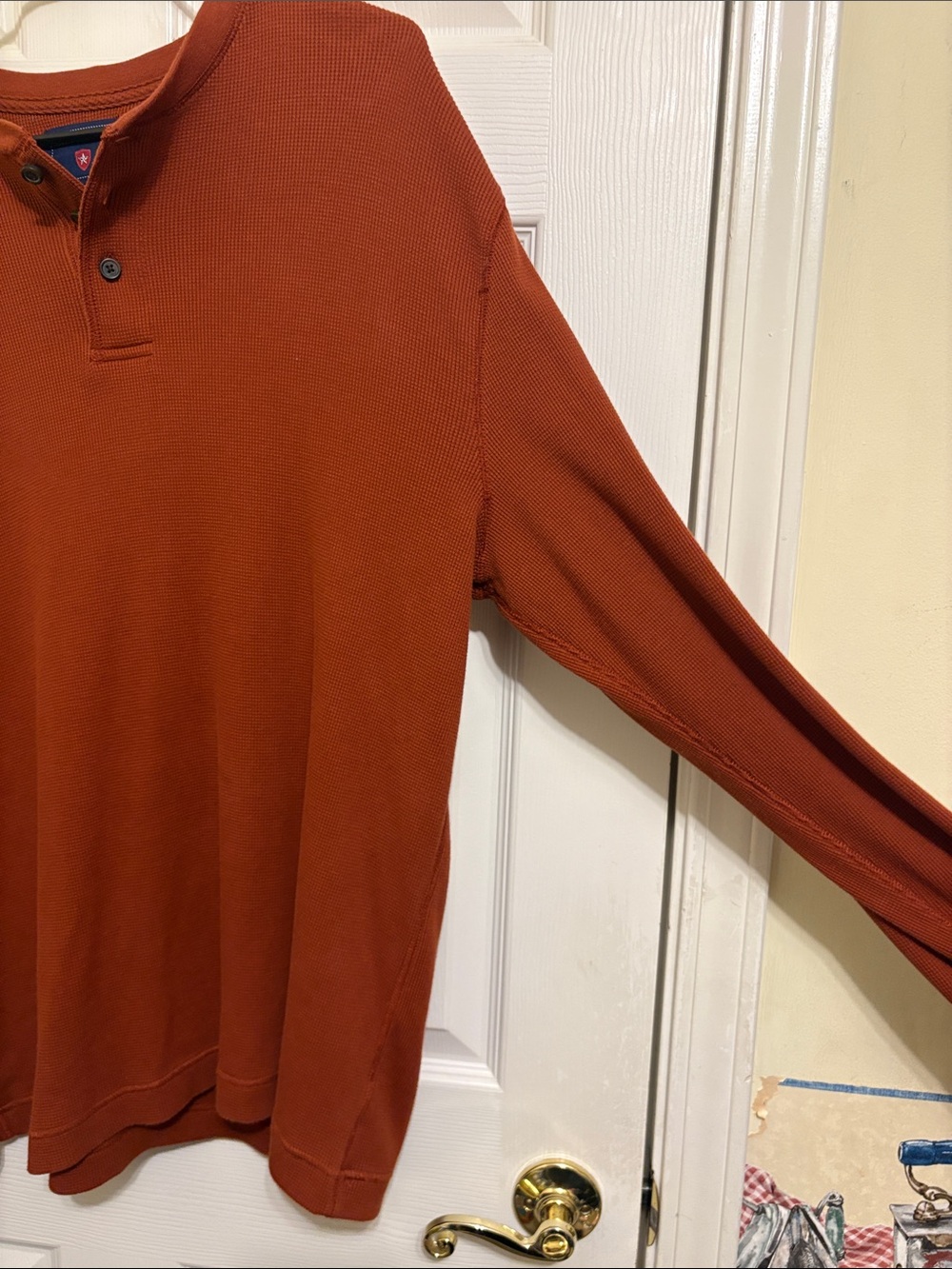 Saddlebred Long Sleeve Henley in Rust‎ Brown - Picture 3 of 12